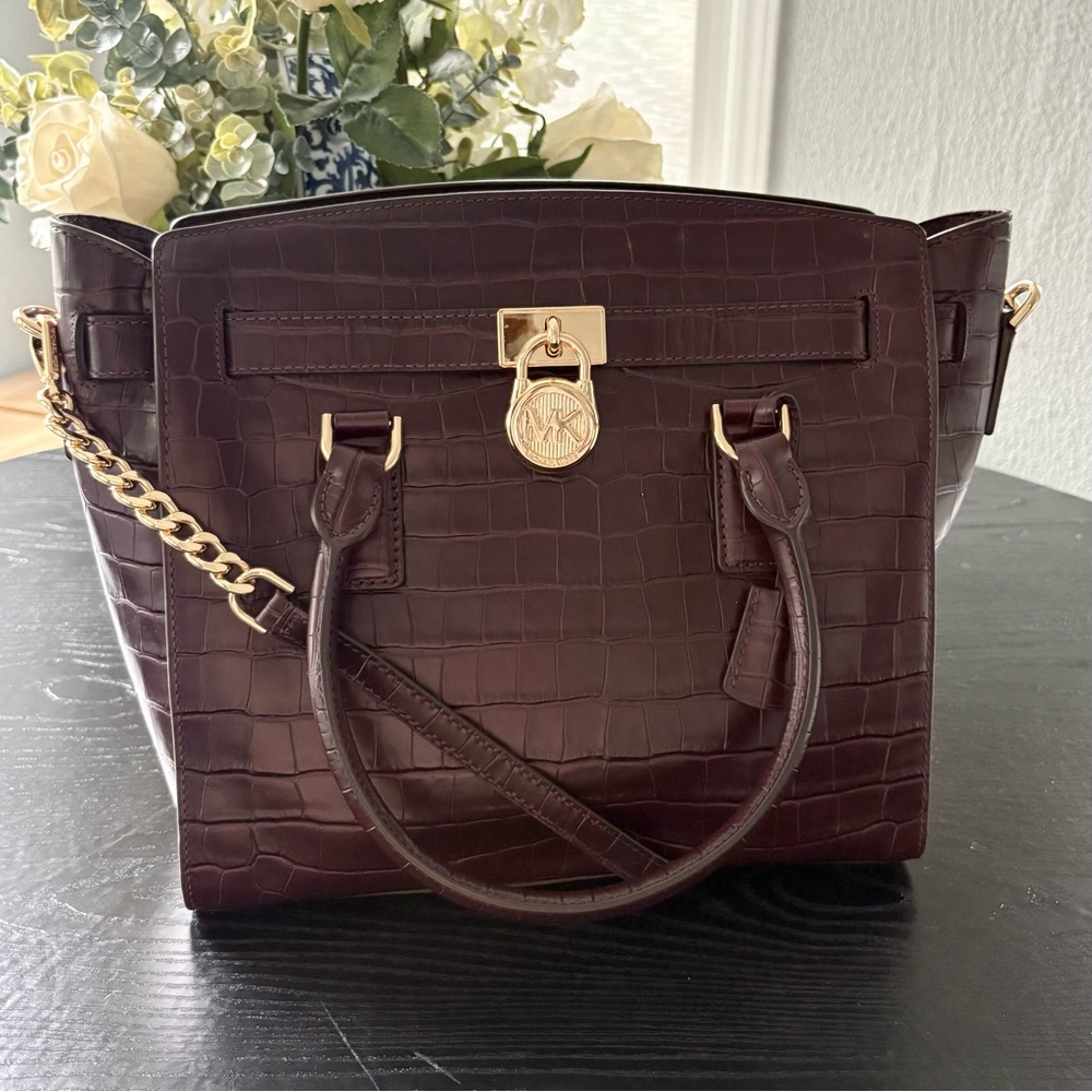 Michael Kors Merlot Colored Croc-Embossed Hamilton - Picture 3 of 14